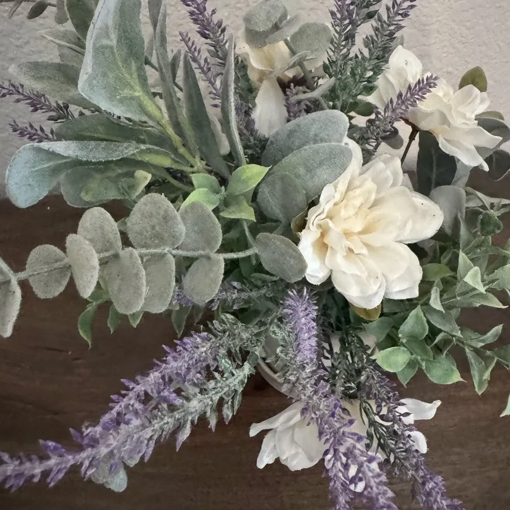 Gray Ceramic Farmhouse Lavender Greenery Planter Floral Arrangement